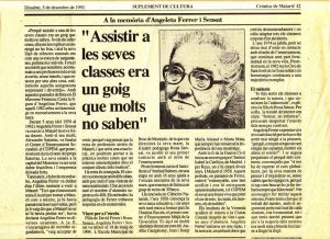 Obituary in the culture supplement of the Crònica de Mataró, 1992
