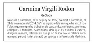 Obituary. Sunday, November 23, 2014. La Vanguardia.