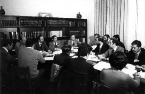 Presiding the board of directors of the delegation in Catalonia and the Balearic Islands of the ANQUE, Asociación Nacional de Químicos de España (1972).