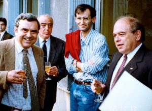Dedication of the CID building to Dr. Josep Pascual i Vila. With President Jordi Pujol and Drs. J. Casanova and J. A. Subirana (1992).