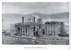 Vista de la construcción de la central térmica de Compostilla, Ponferrada. Fuente: INI, Revista de Información, 1948.