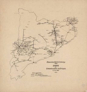 Red de telefonía de la Mancomunitat, 1918. Fuente: Mancomunitat de Catalunya.