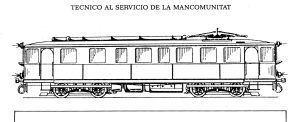 Tren eléctrico automotor proyectado por la red de Ferrocarriles Secundarios de la Mancomunitat. Fuente: Fondo Terradas, Archivo del IEC.