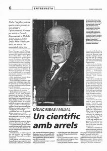 Entrevista a premsa amb motiu de l'acte de lliurament de la medalla de la ciutat de Manresa al Dr. Ribas i Mujal, el 7 de febrer de 1997.