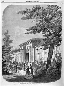 Madrid, 1866. Grabado publicado en El Museo Universal: inauguración, en el Jardín Botánico de Madrid, de la Exposición sobre la expedición científica a América.